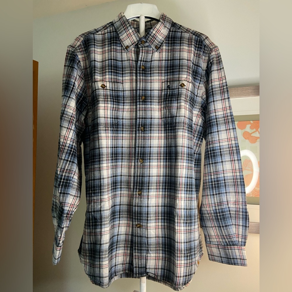 Carhartt Navy and White Plaid Button Down Shirt